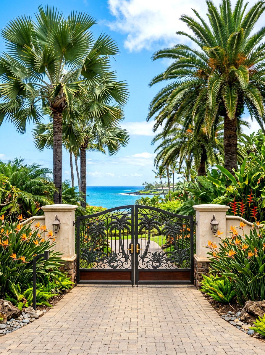 Tropical Gate With Palm Trees - 30 driveway gate landscaping ideas