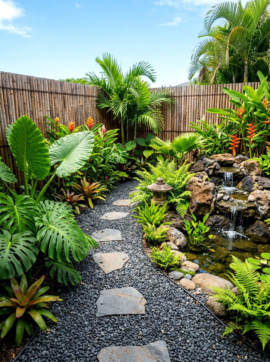 Tropical Gravel Garden - 30 gravel backyard ideas