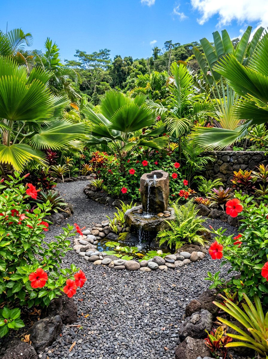 Tropical Gravel Landscape - 30 gravel front yard landscaping ideas