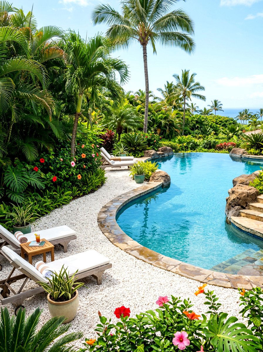 Tropical Gravel Pool Surround - 30 gravel garden ideas