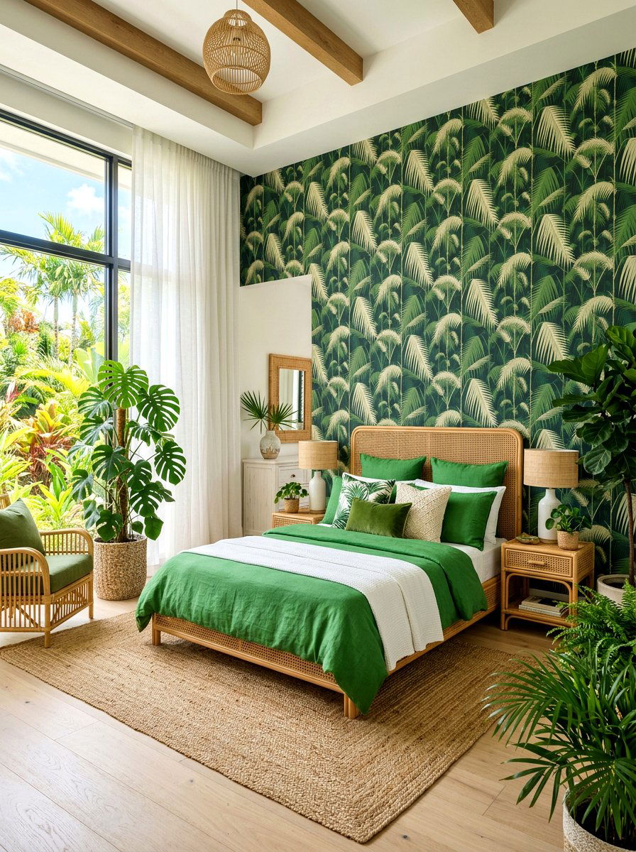 Tropical Green Bedroom - 30 green bedroom ideas