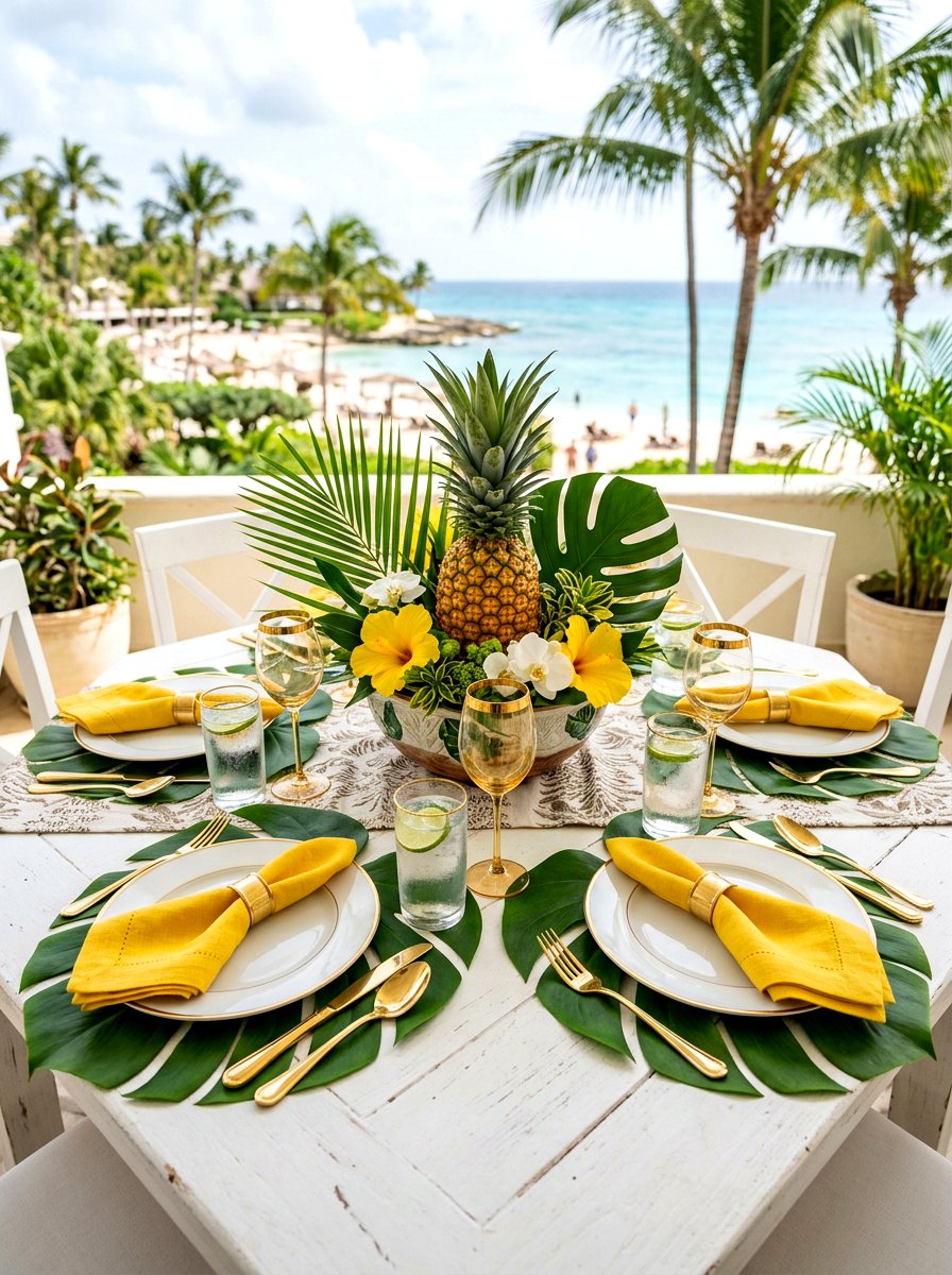 Tropical Green Table Setting - 30 layered table setting ideas