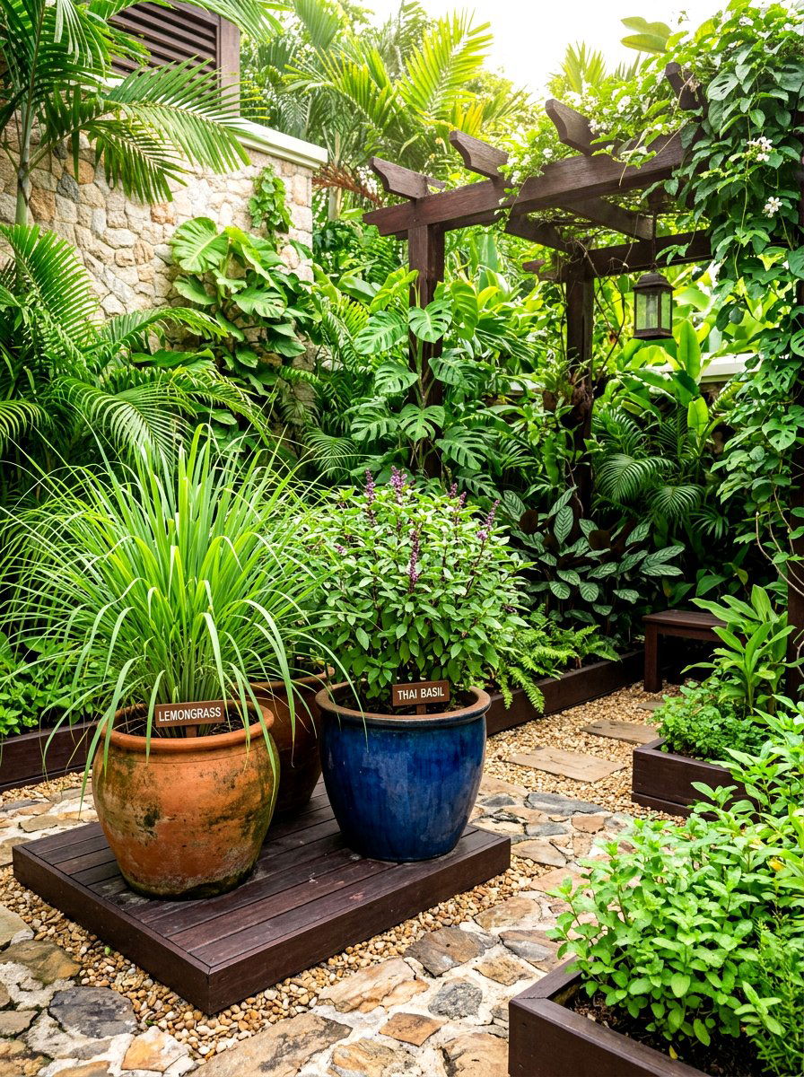 Tropical Herb Garden - 30 courtyard herb garden ideas
