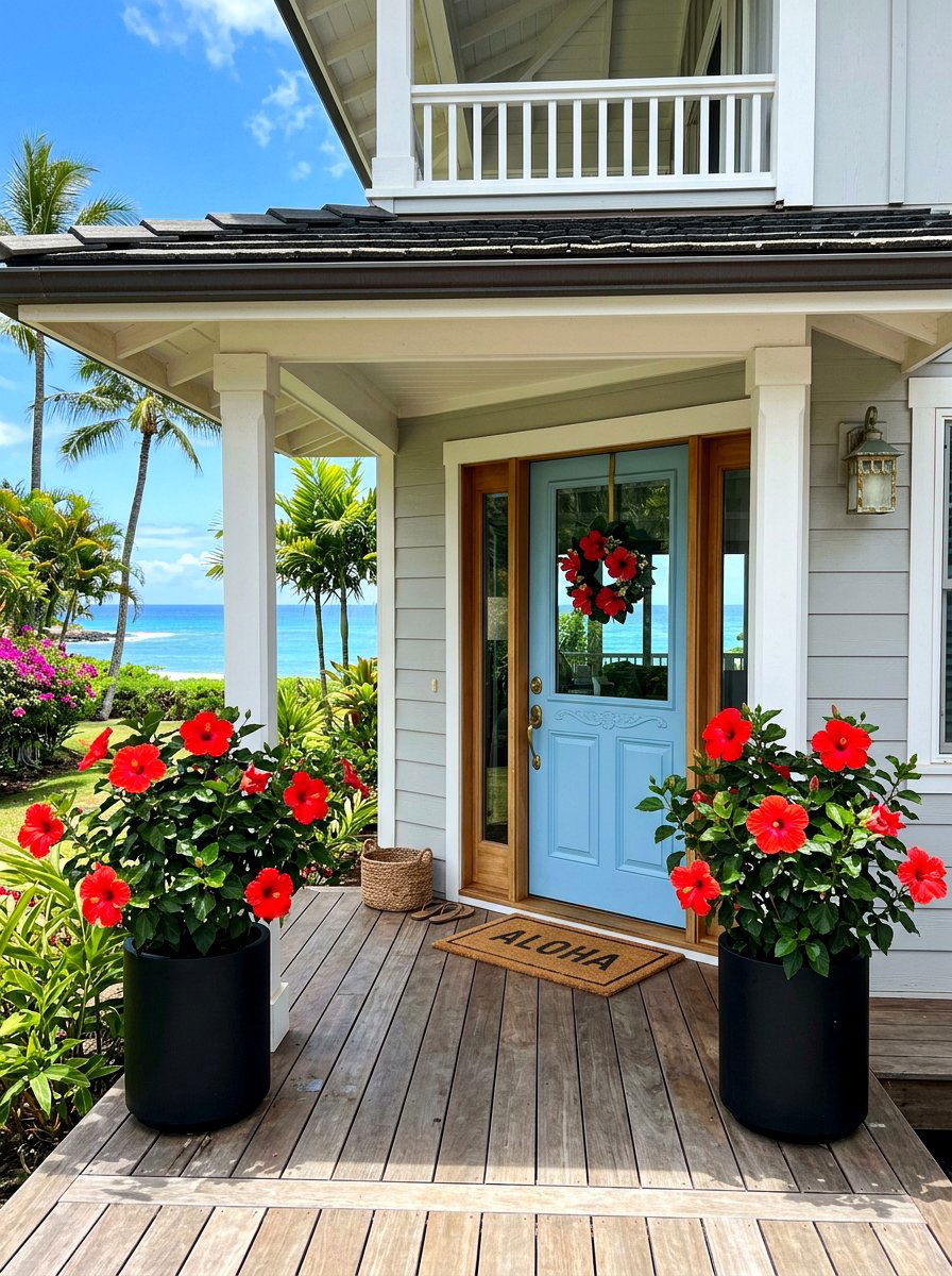 Tropical Hibiscus Entry - 30 floral doorway ideas