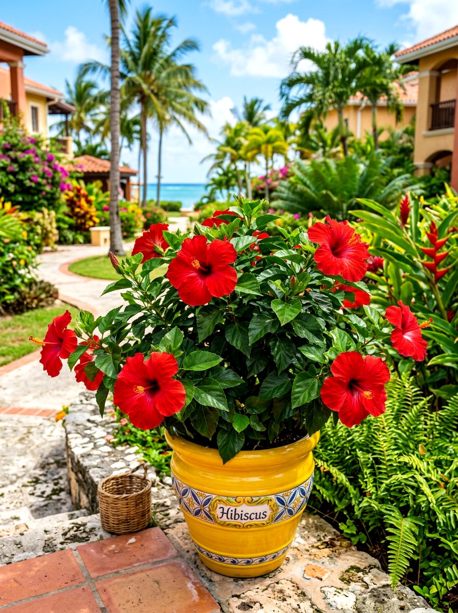 Tropical Hibiscus Planter - 30 poolside planters ideas