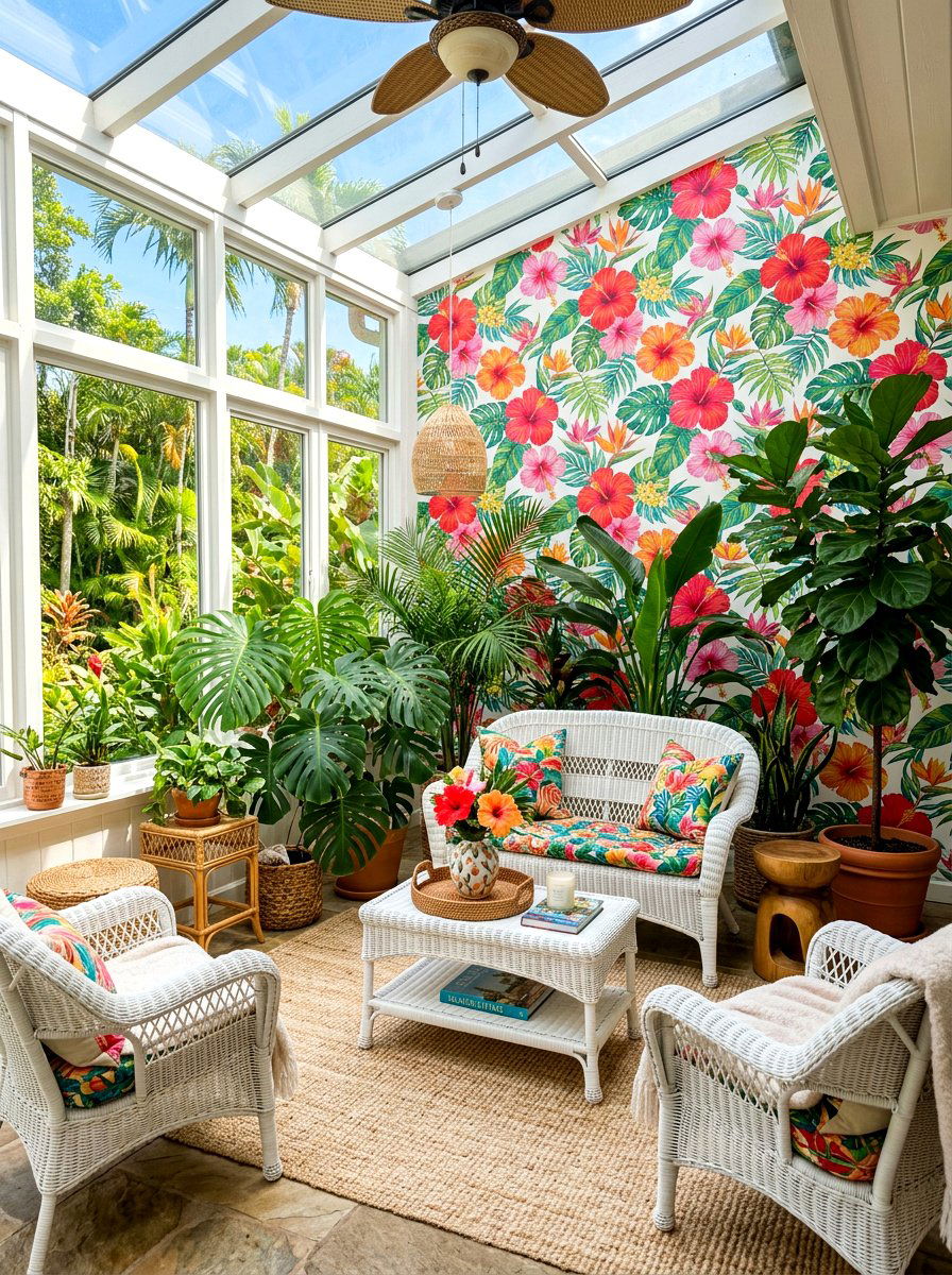 Tropical Hibiscus Sunroom Wallpaper - 30 spring floral wallpaper ideas