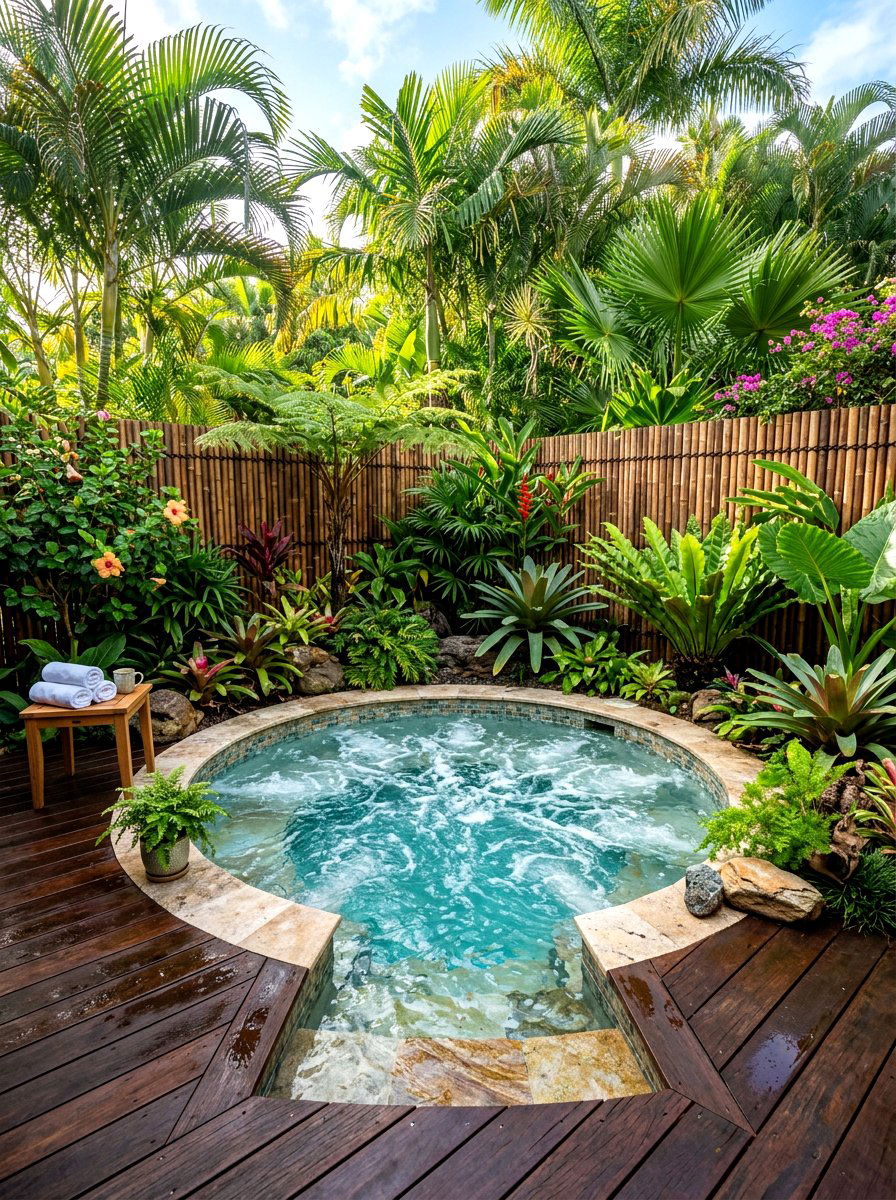Tropical Hot Tub Landscape - 30 hot tub deck ideas