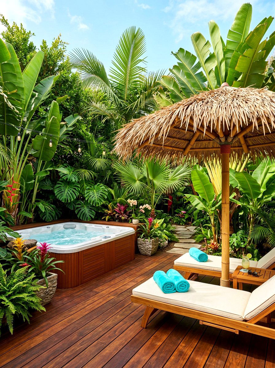 Tropical Hot Tub - 30 hot tub patio ideas