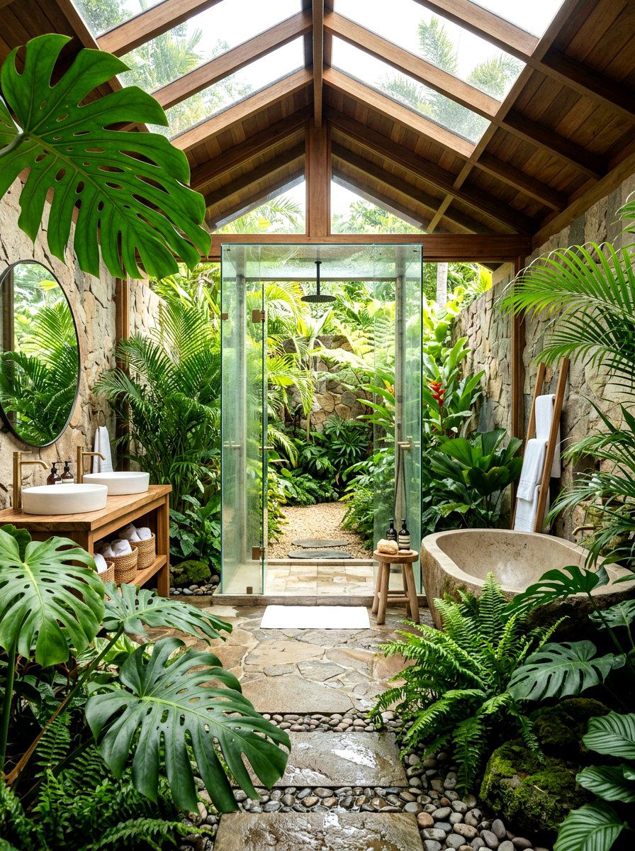 Tropical Indoor Garden Bathroom - 30 spa hotel bath ideas