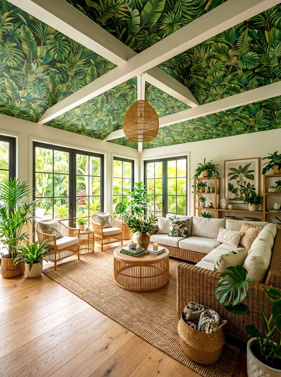 Tropical Jungle Living Room - 30 wallpaper ceiling ideas