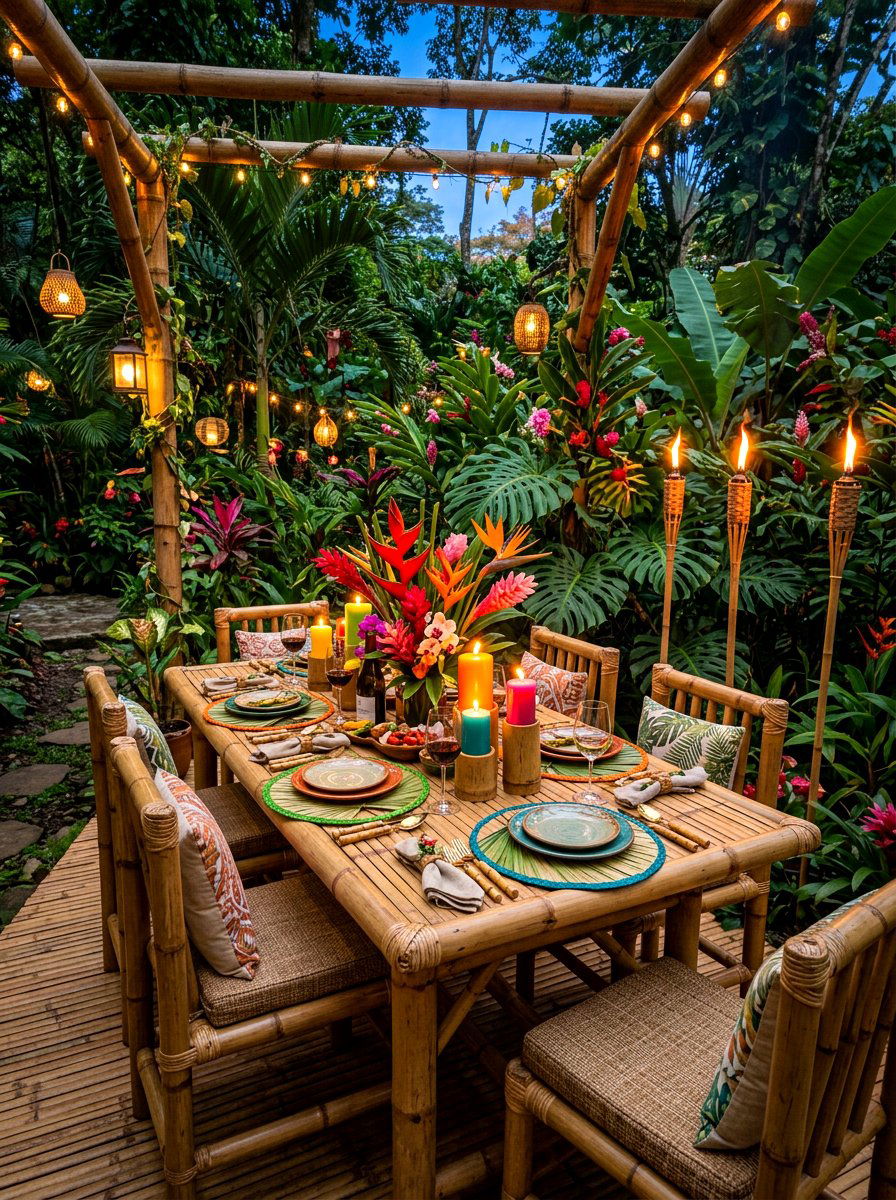 Tropical Jungle Outdoor Dining - 30 candlelit garden dinner ideas