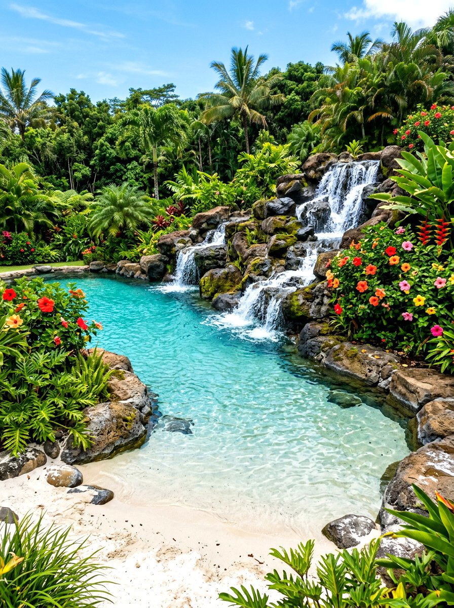 Tropical Lagoon Pool Waterfall - 30 pool waterfall ideas