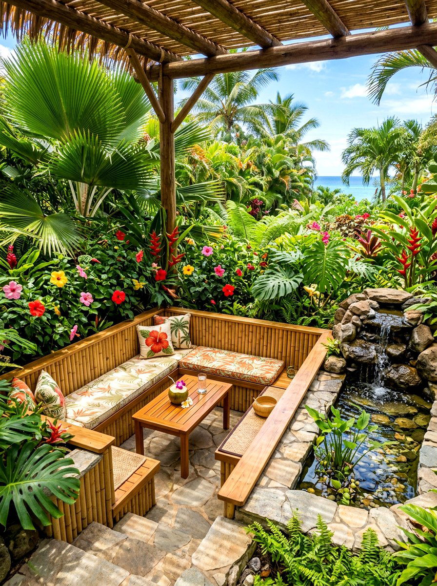 Tropical Landscape Seating - 30 backyard conversation pit ideas