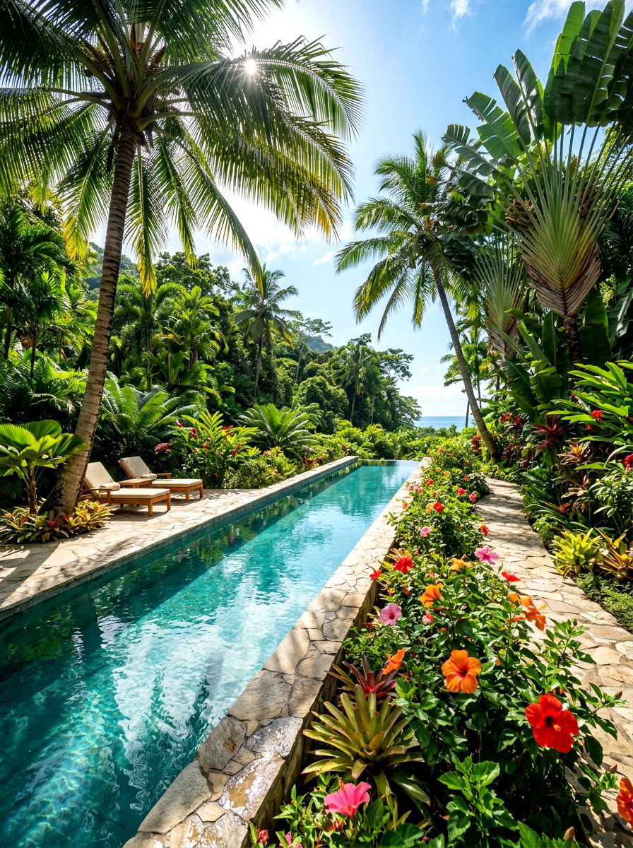 Tropical Lap Pool Landscape - 30 lap pool backyard ideas