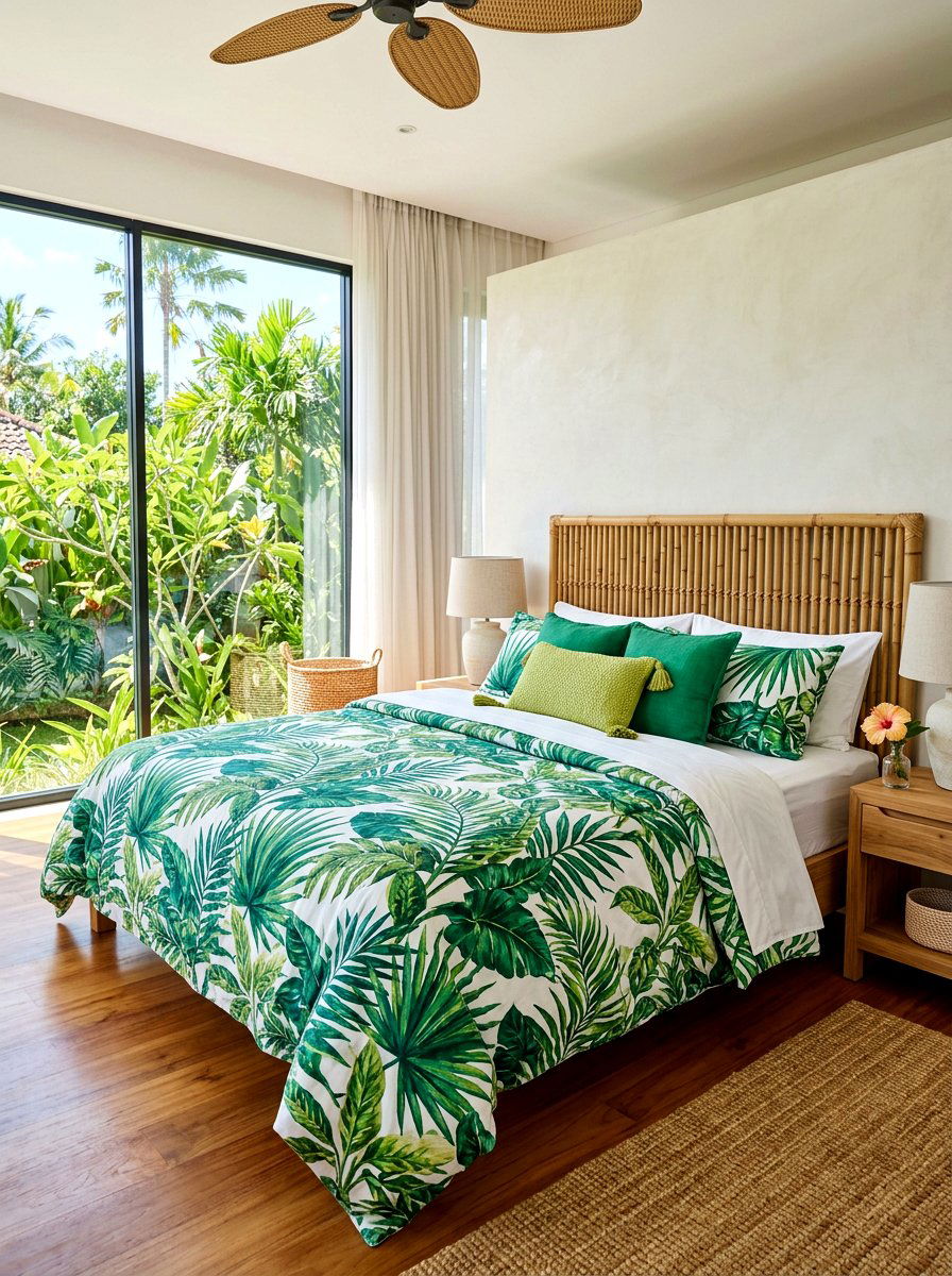 Tropical Leaf Bedding - 30 guest room bedding ideas