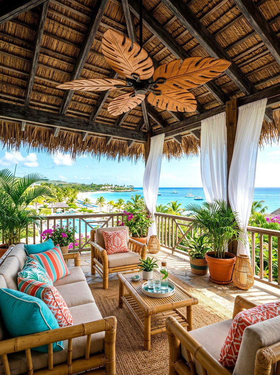 Tropical Leaf Blade Fan - 30 outdoor ceiling fan patio ideas