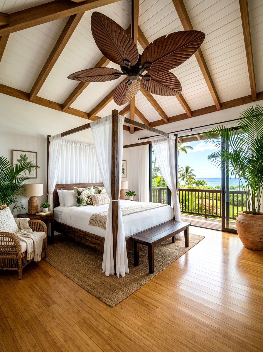 Tropical Leaf Blade Fan - 30 bedroom ceiling fan ideas