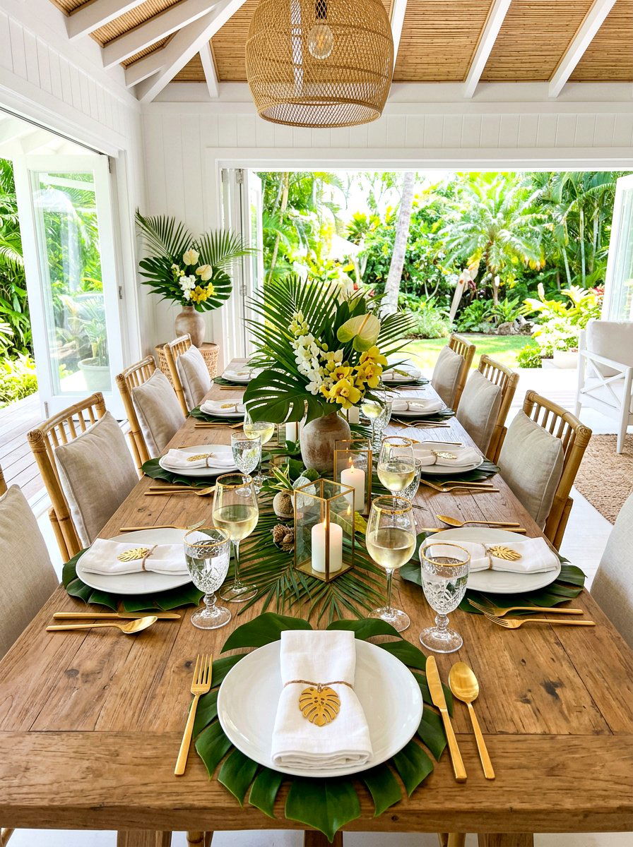 Tropical Leaf Decor - 30 casual dinner table ideas