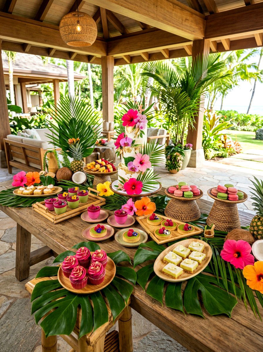Tropical Leaf Dessert Table - 30 dessert table decor ideas