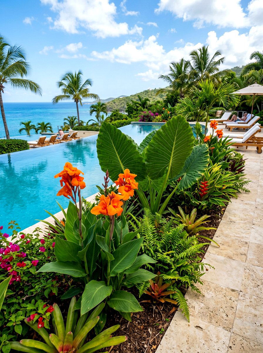 Tropical Leaf Flower Border - 30 summer annual border ideas