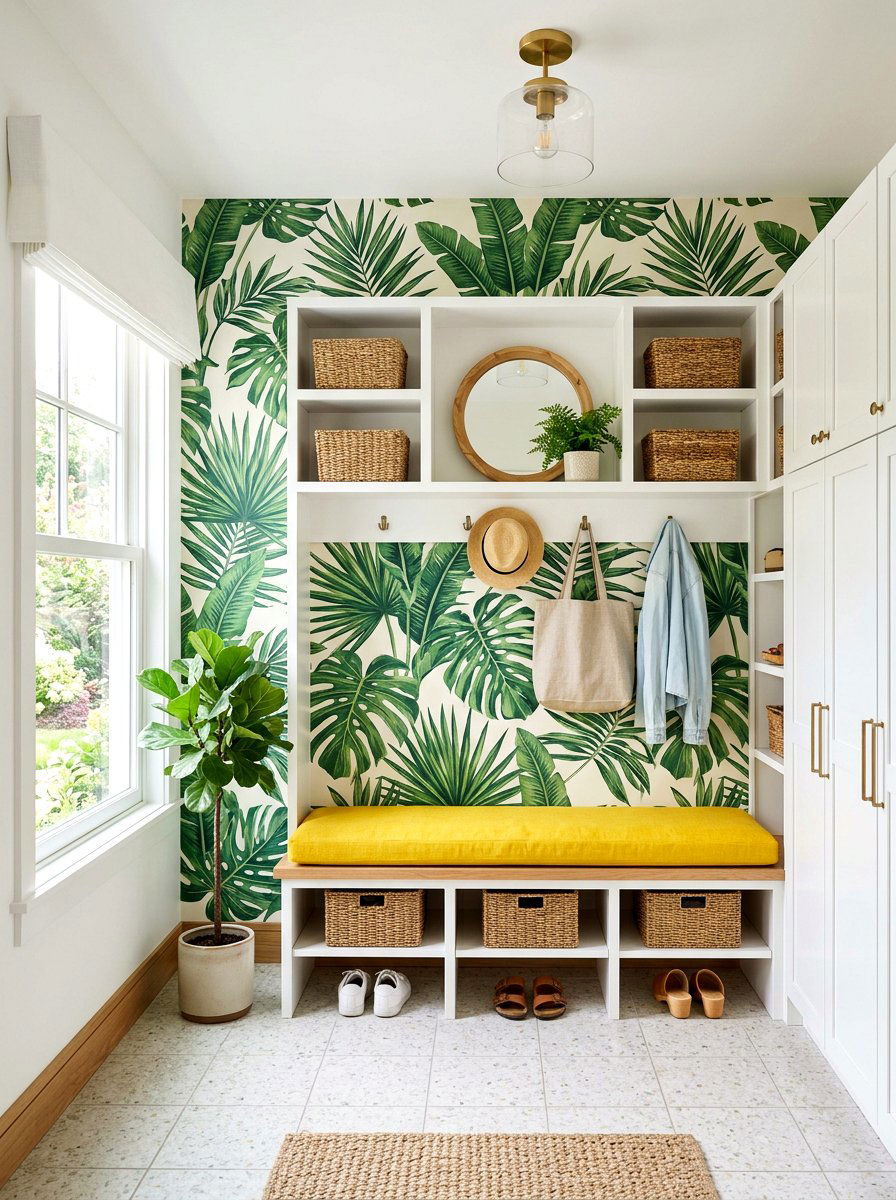 Tropical Leaf Mudroom Wallpaper - 30 mudroom wallpaper ideas