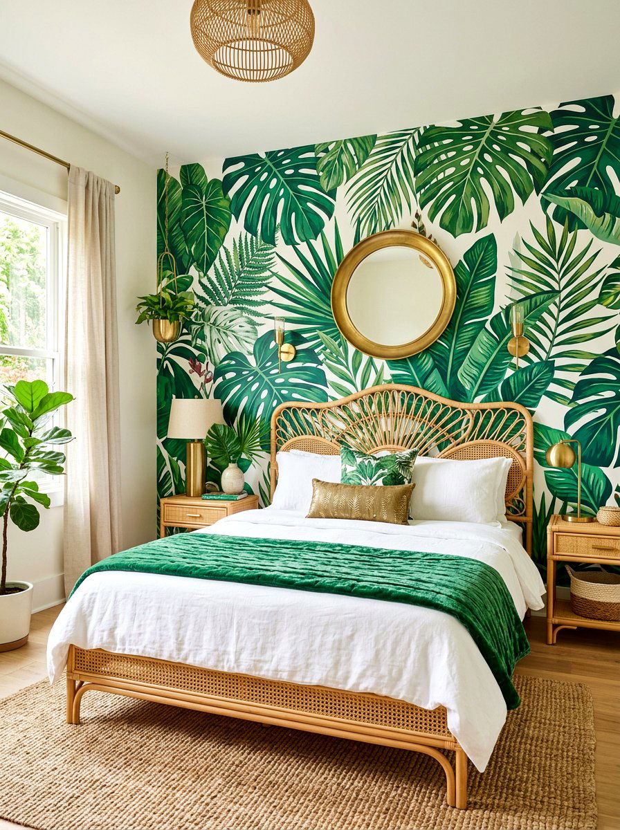 Tropical Leaf Mural - 30 mural wallpaper bedroom aesthetic ideas