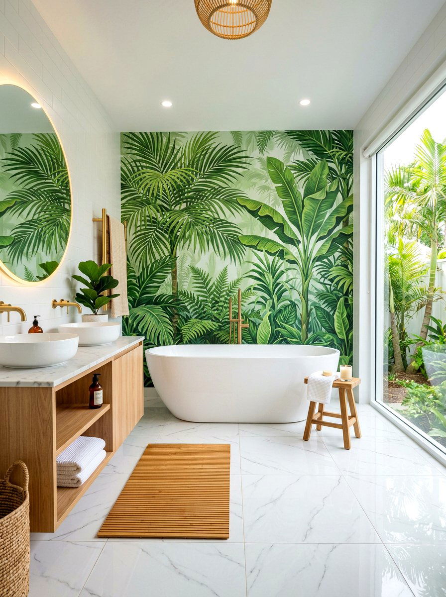 Tropical Leaf Mural - 30 peel and stick mural ideas