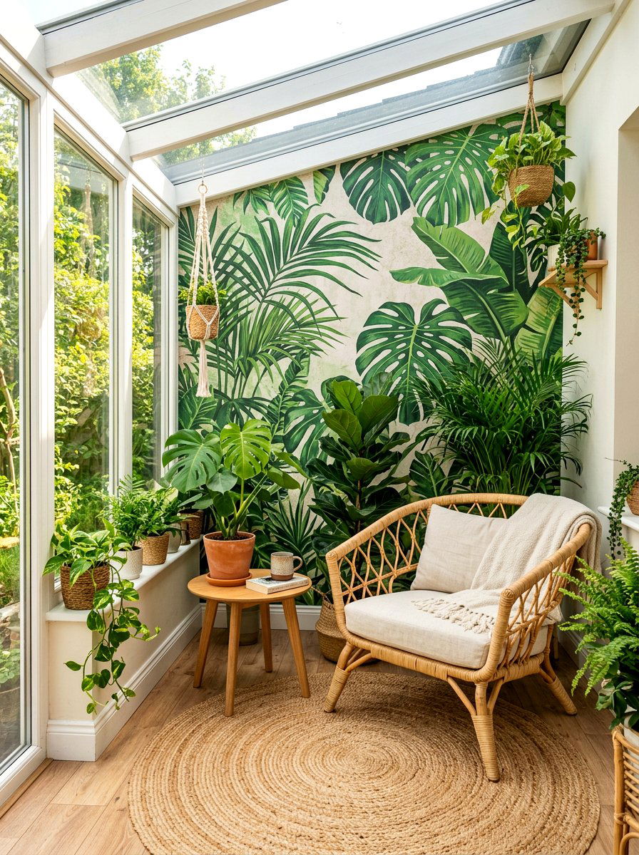 Tropical Leaf Mural - 30 small room mural ideas