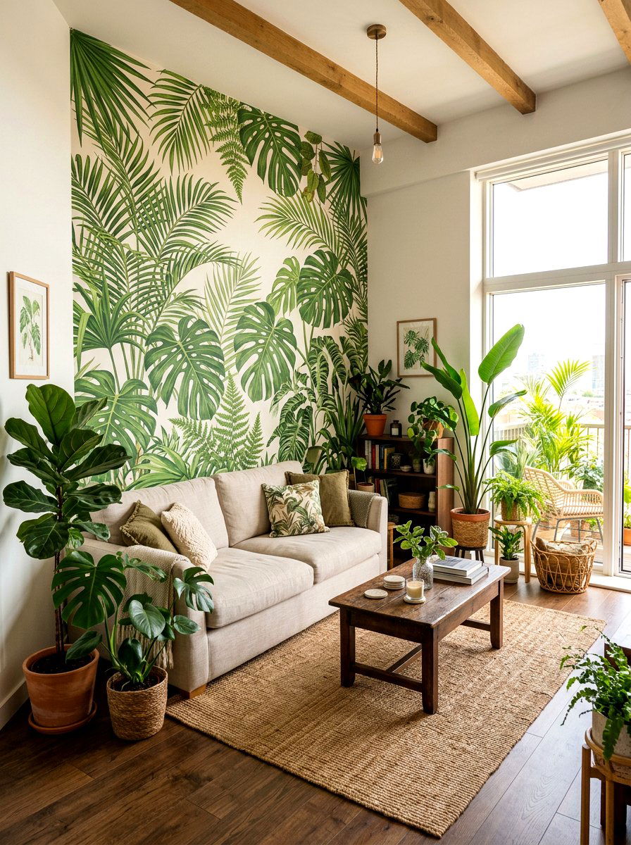 Tropical Leaf Mural Wallpaper - 30 renter friendly wallpaper ideas aesthetic