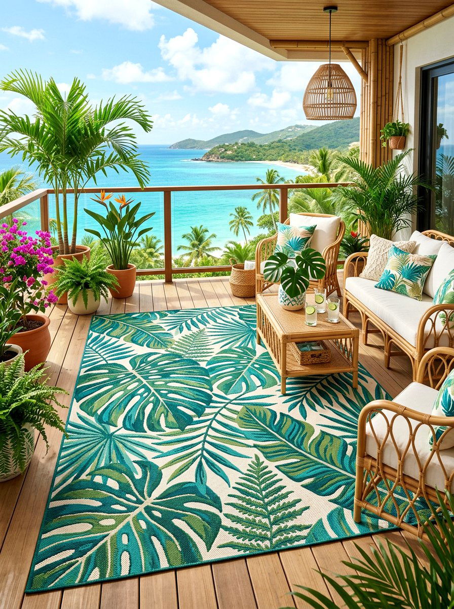 Tropical Leaf Rug - 30 balcony rug ideas
