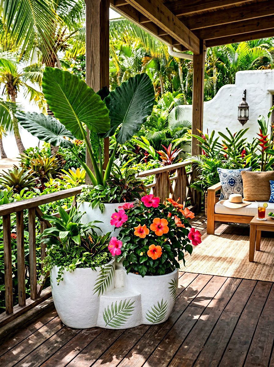 Tropical Leaf Step Pot - 30 porch steps flower pot ideas