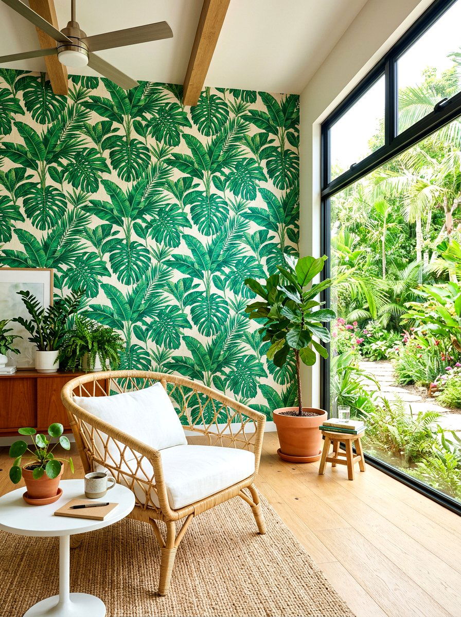 Tropical Leaf Wallpaper - 30 office wallpaper ideas