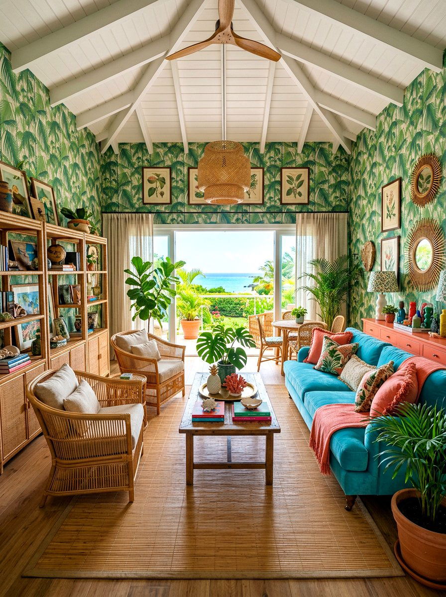 Tropical Living Room - 30 maximalist living room ideas