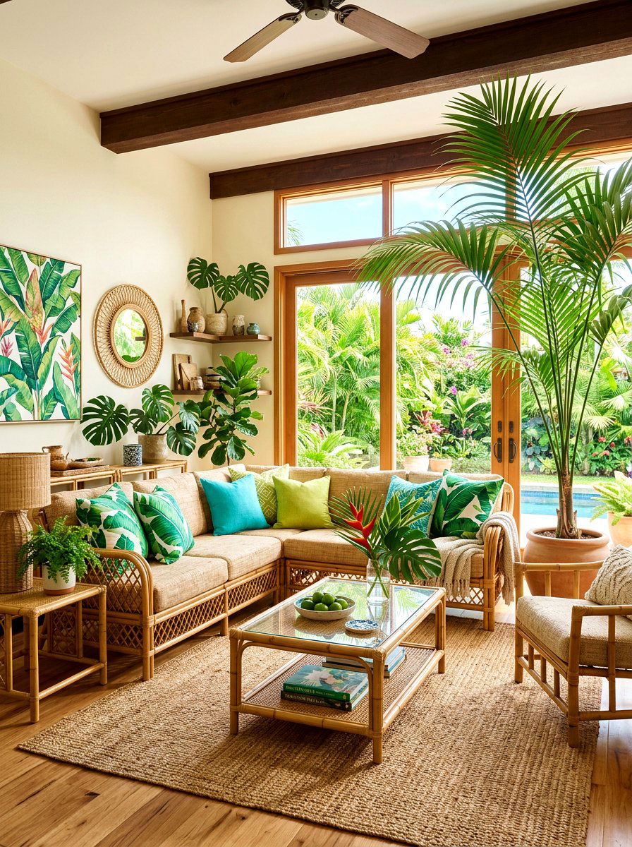 Tropical Living Room - 30 ocean inspired living room ideas