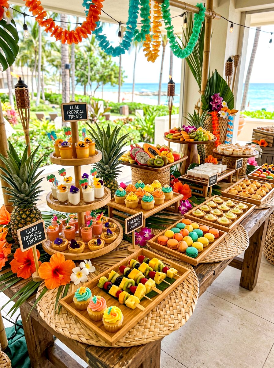 Tropical Luau Dessert Display - 30 dessert station aesthetic ideas