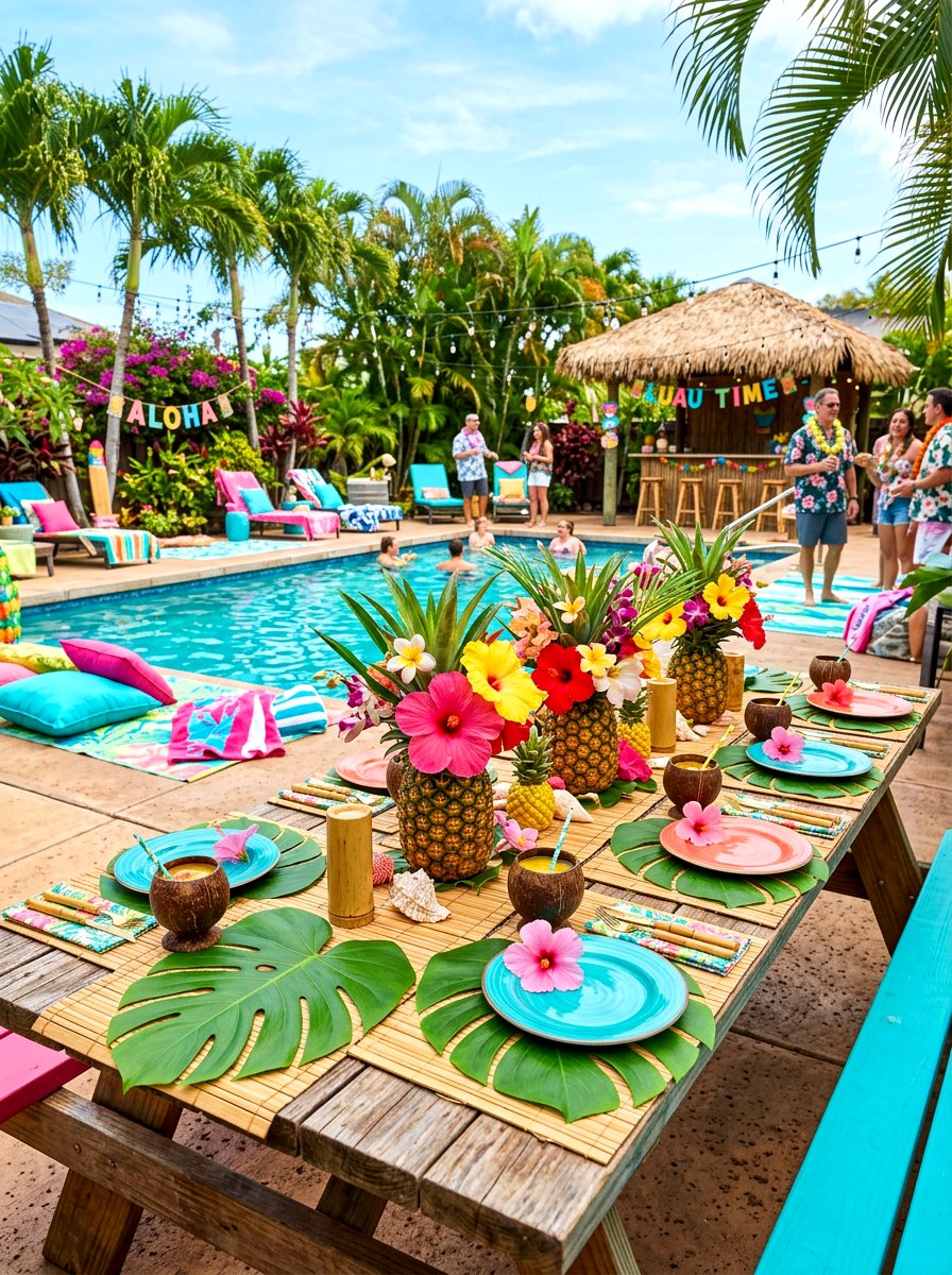 Tropical Luau Picnic Table - 30 outdoor picnic table decor ideas