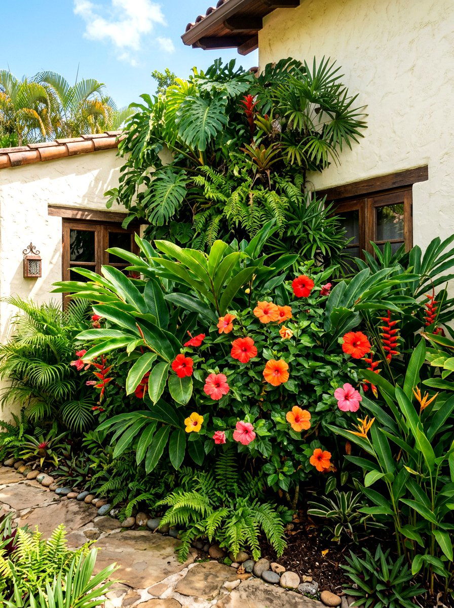 Tropical Lush Screen - 30 layered hedge front yard ideas