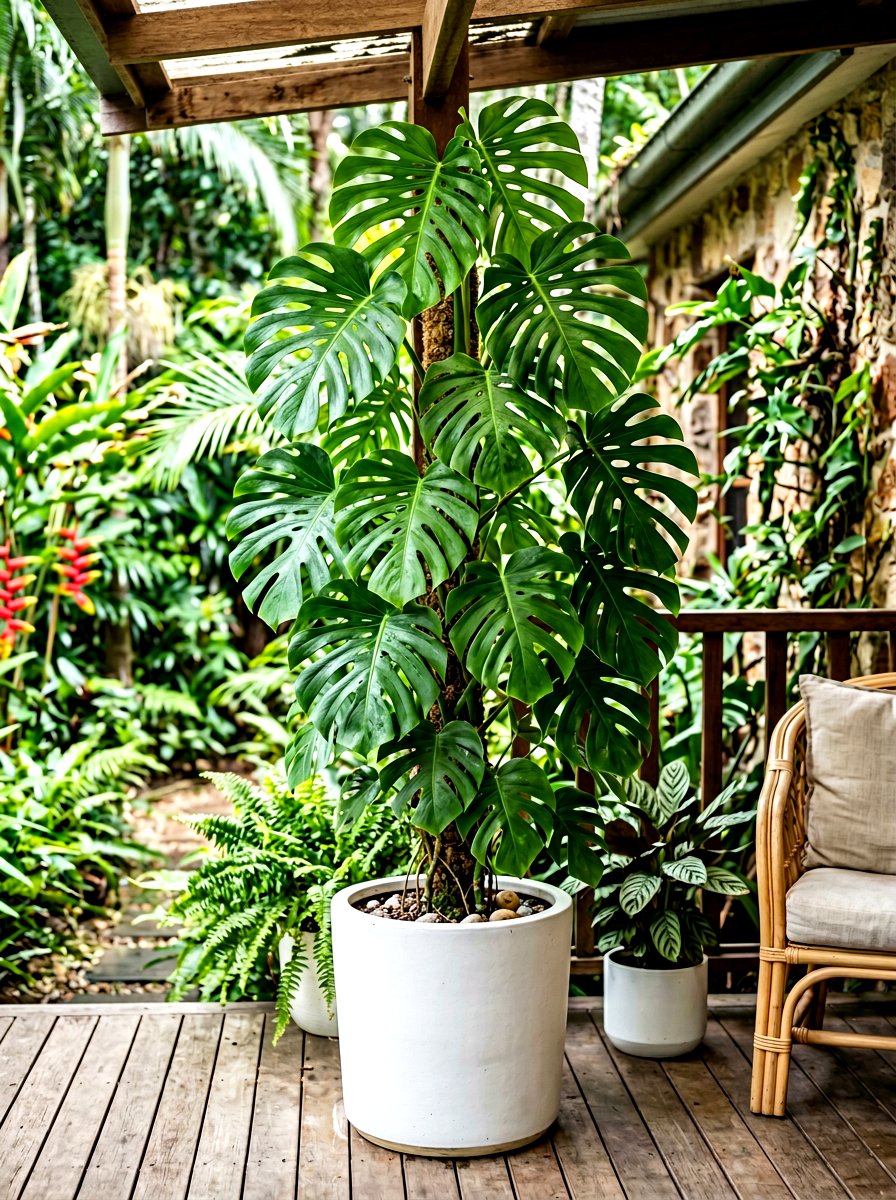 Tropical Monstera Column Pot - 30 porch column planter ideas