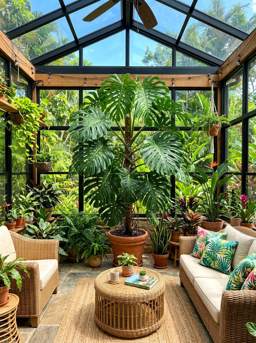 Tropical Monstera sunroom - 30 indoor plant decor ideas