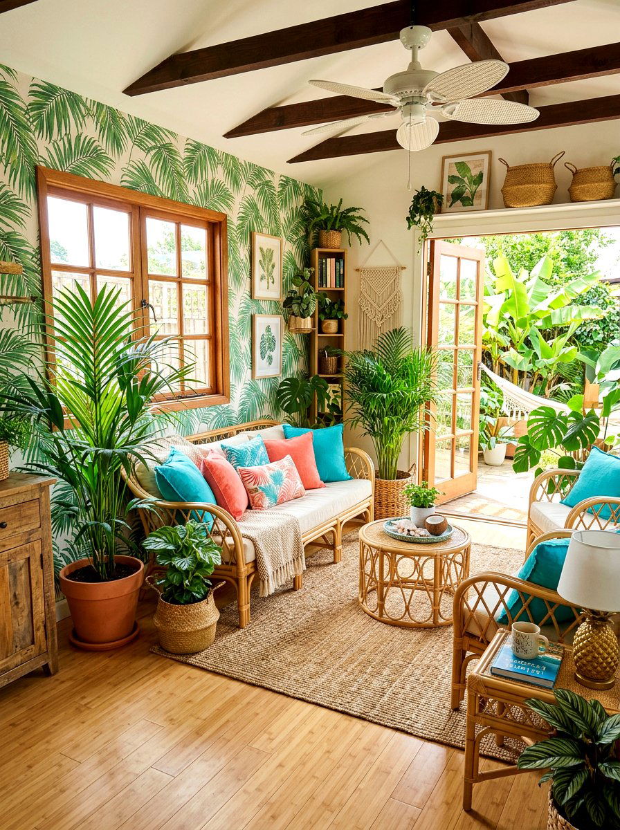 Tropical Oasis Shed - 30 she shed interior ideas