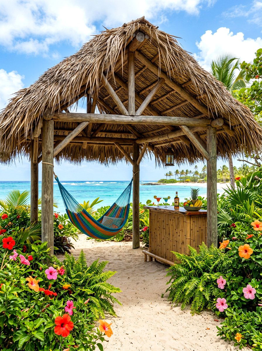 Tropical Palapa Structure - 30 poolside lounge ideas