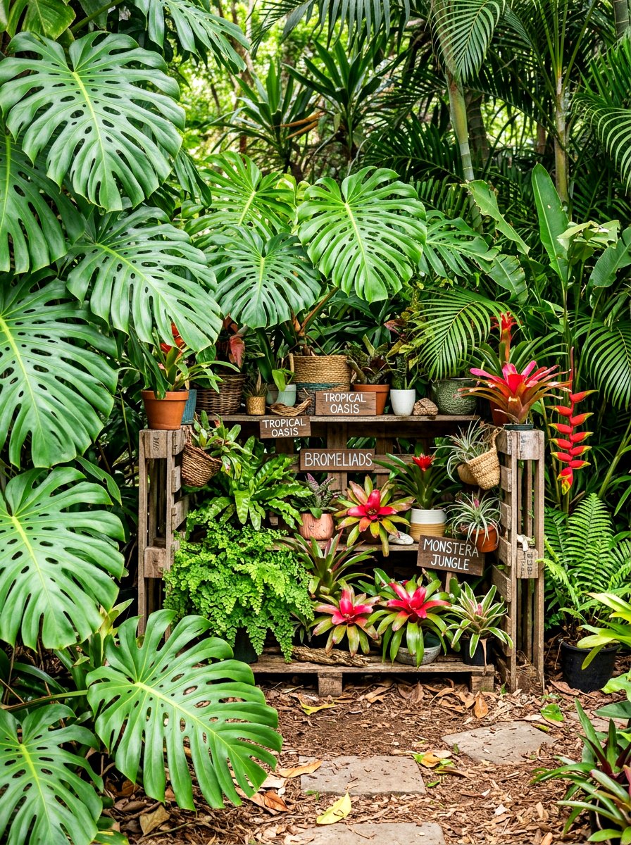 Tropical Pallet Display - 30 pallet garden wall ideas