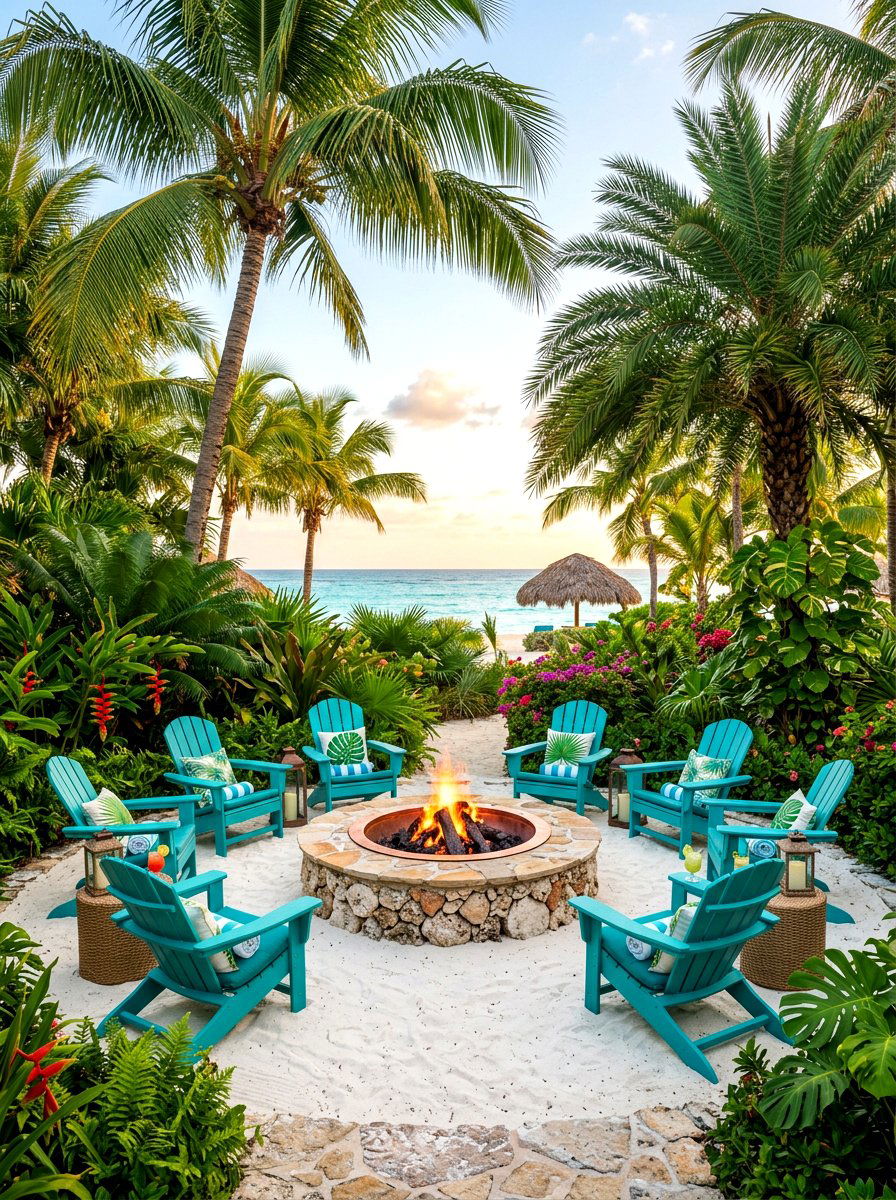 Tropical Palm Fire Pit Circle - 30 adirondack fire pit circle ideas