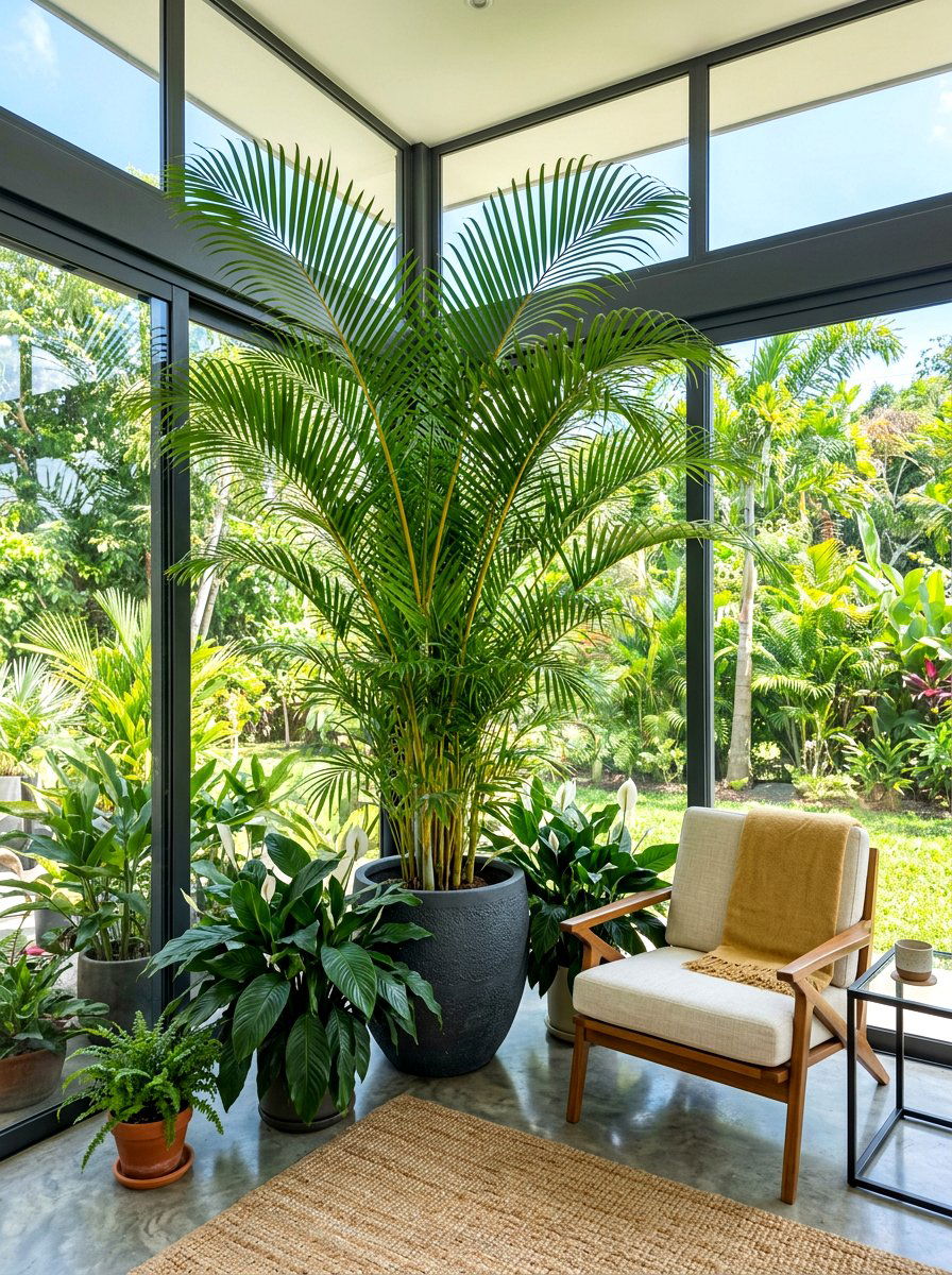 Tropical Palm Floor Display - 30 sunroom plant corner ideas