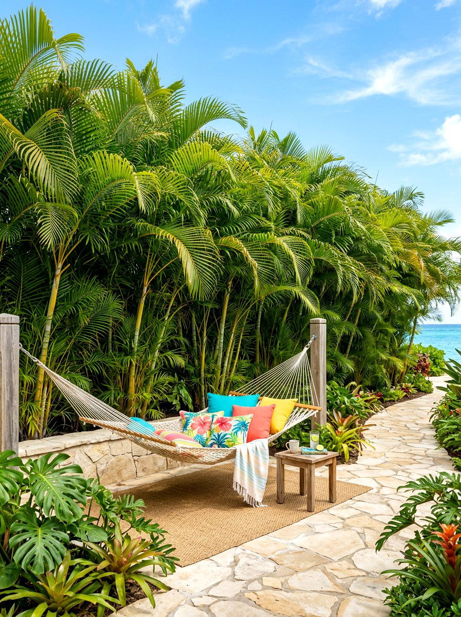 Tropical Palm Hedge - 30 hedge wall patio ideas