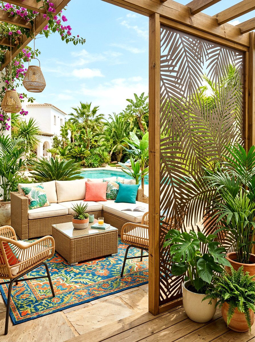 Tropical Palm Leaf Privacy Panel - 30 laser cut privacy panel ideas