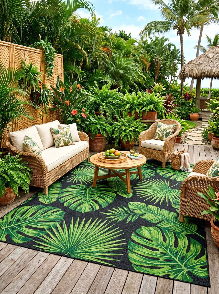 Tropical Palm Leaf Rug - 30 front porch rug ideas