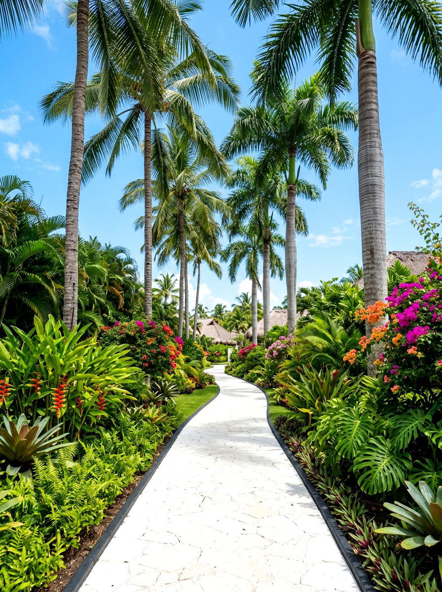 Tropical Palm Lined Path - 30 walkway landscaping ideas