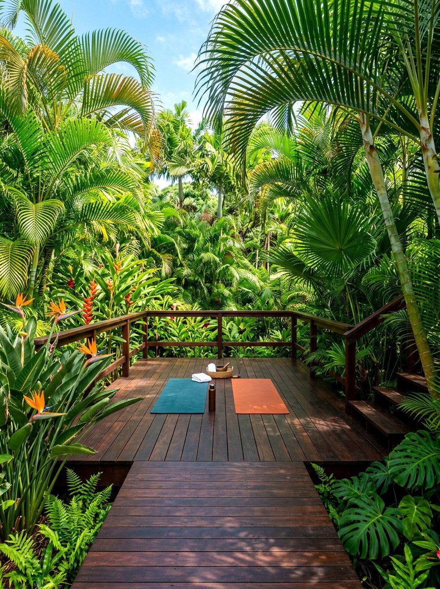 Tropical Palm Surround - 30 backyard yoga deck ideas