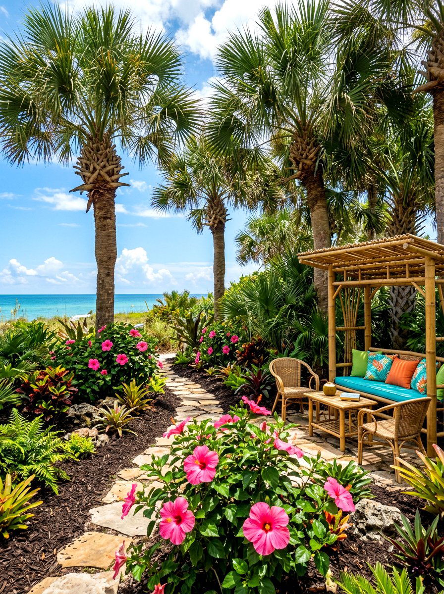 Tropical Palm Tree Garden - 30 coastal backyard ideas